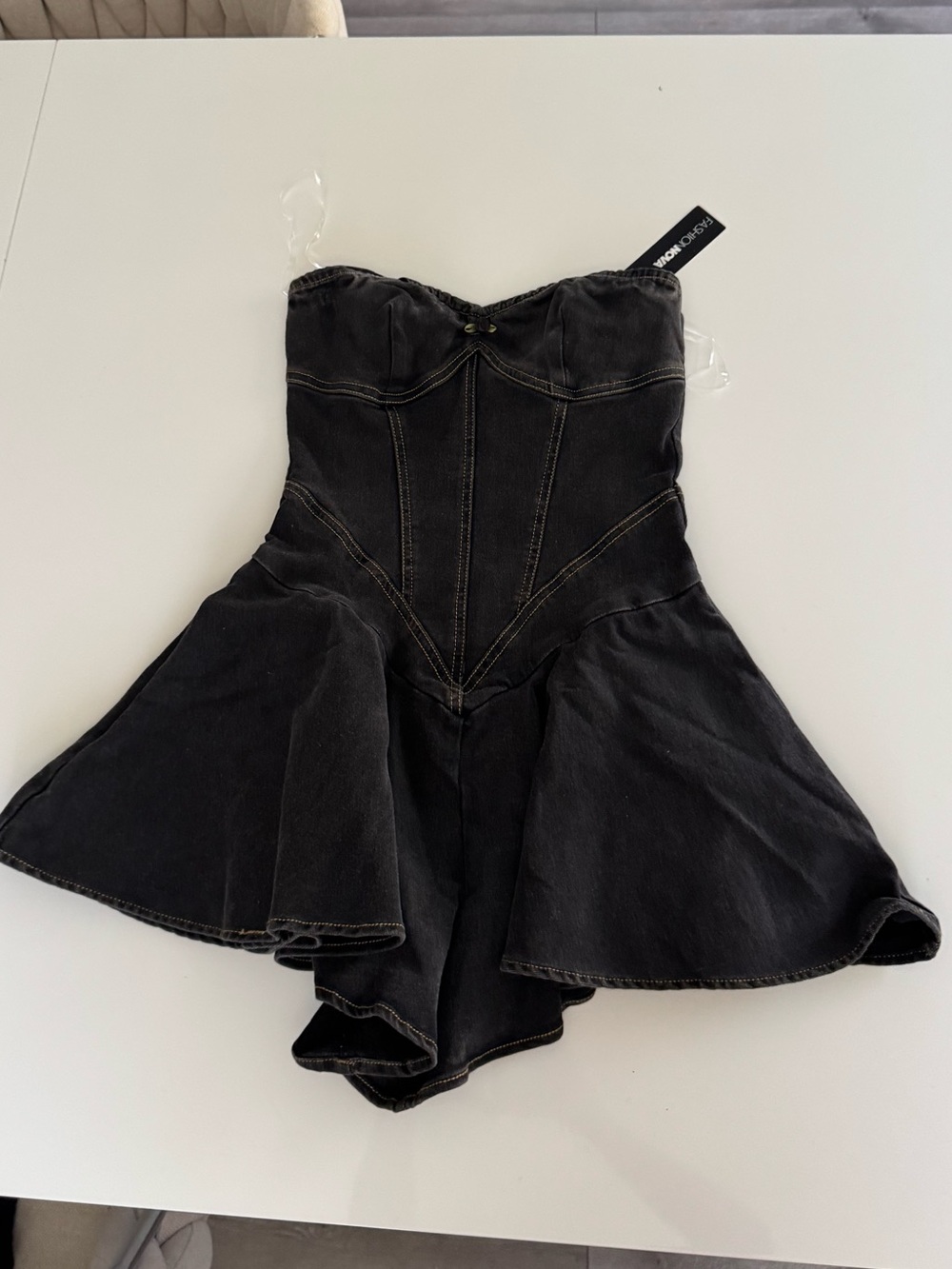 Black Denim Corset Dress XS